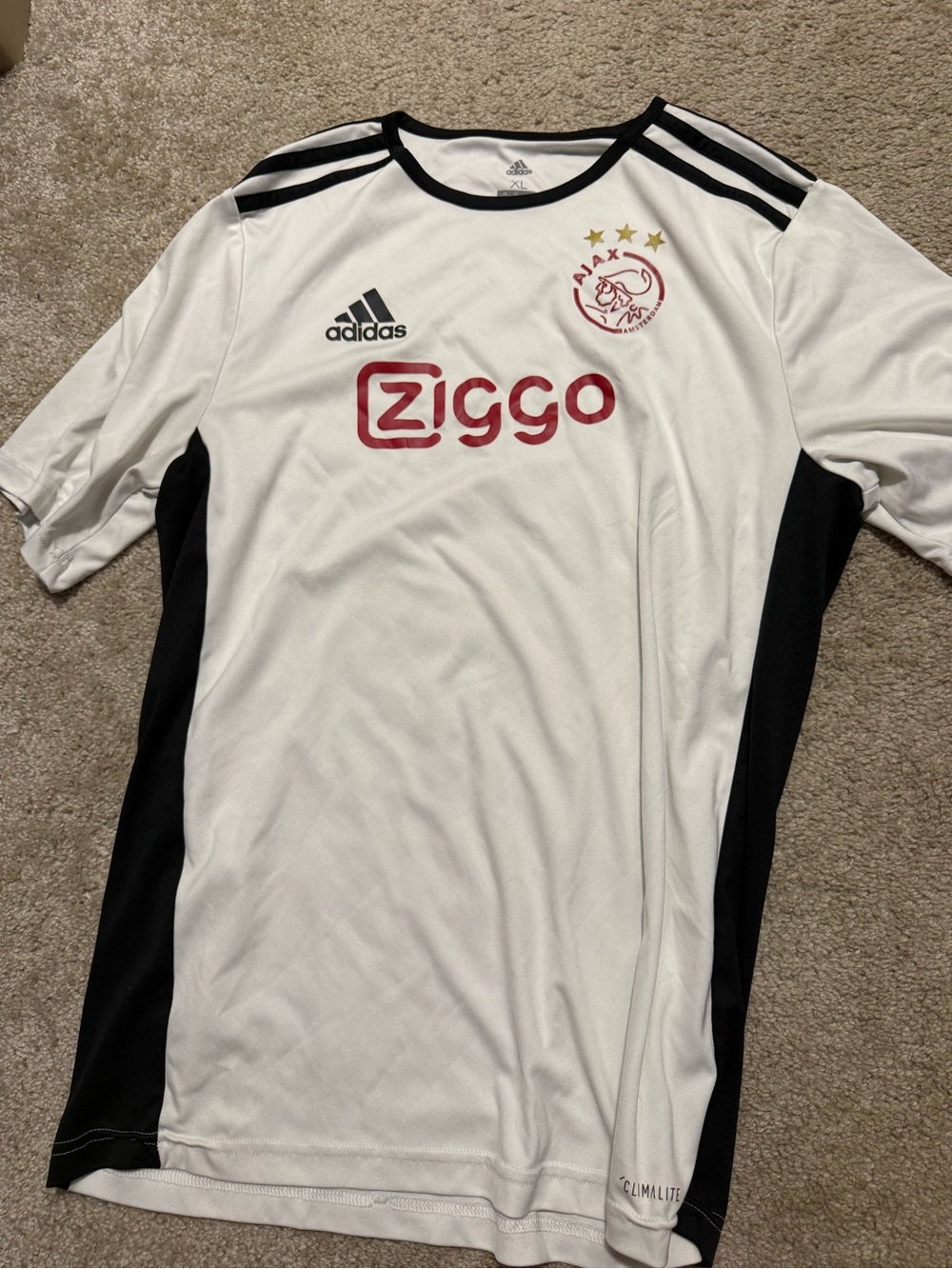 adidas White Black and Red Ajax Ziggo Soccer Jersey